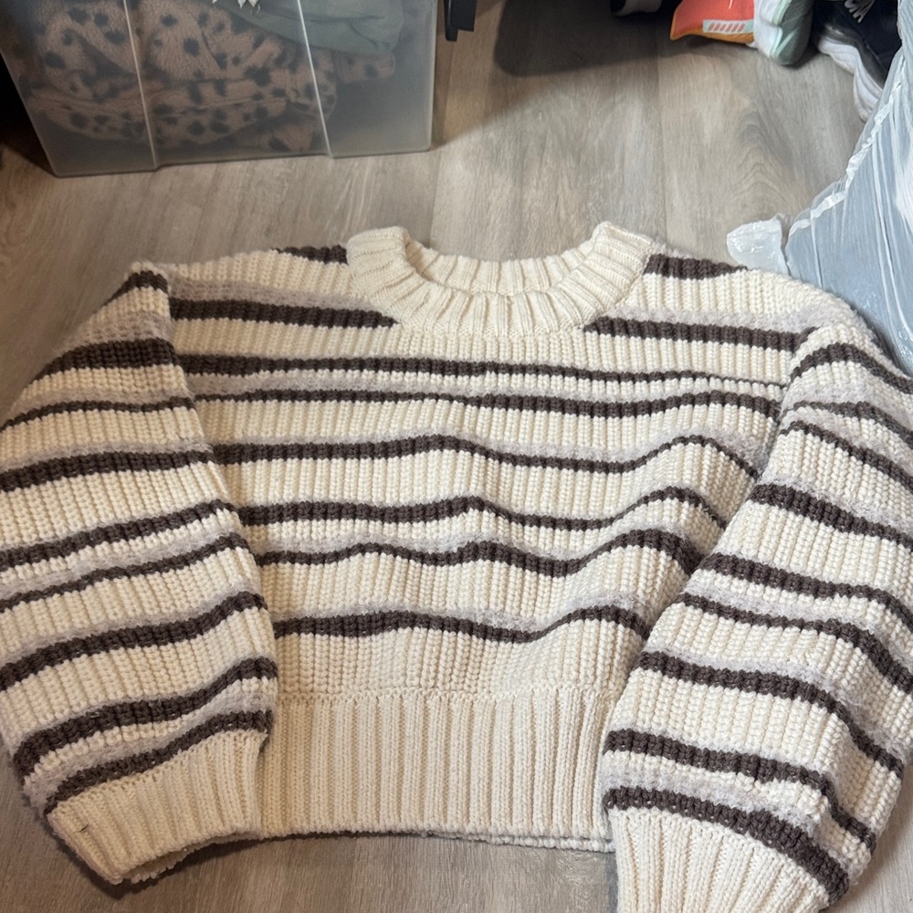 Cleo + Wolf Striped Cream and Brown Women's Sweater
